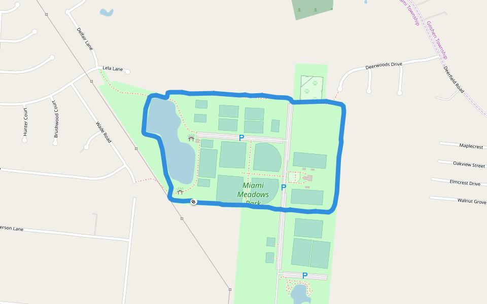 Miami Meadows Park walking route map in Milford