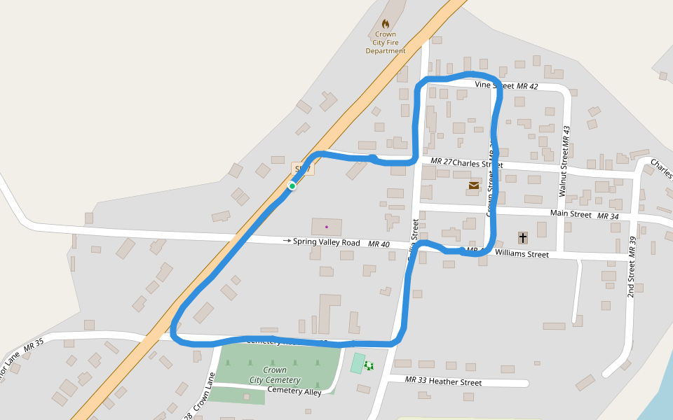 Crown City walking route map in Crown City