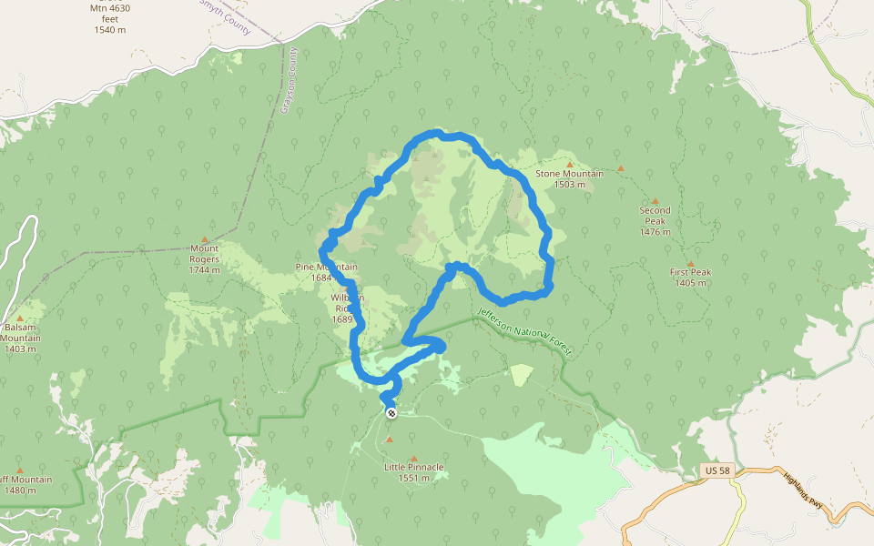 Pine Mountain walking route map in Mouth of Wilson