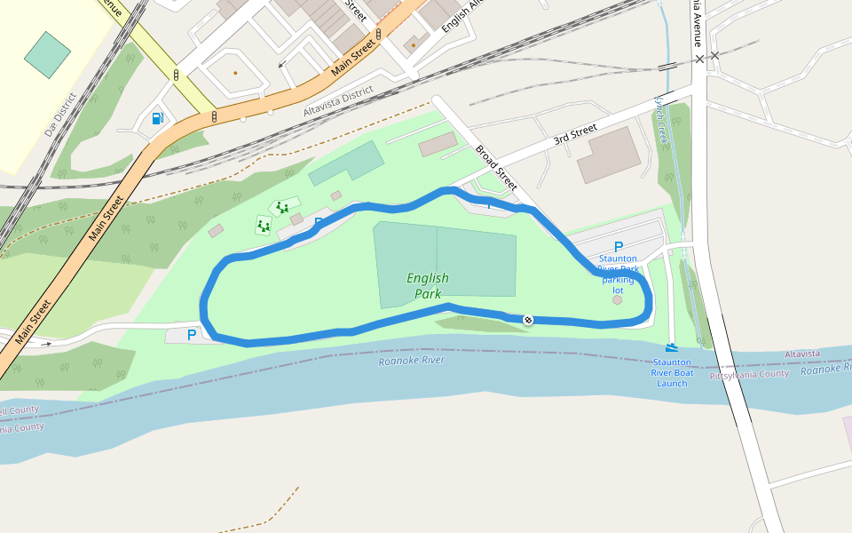 Staunton River Park walking route map in Altavista