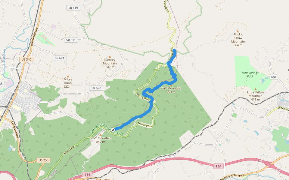 Calf Mountain walking route map in Waynesboro