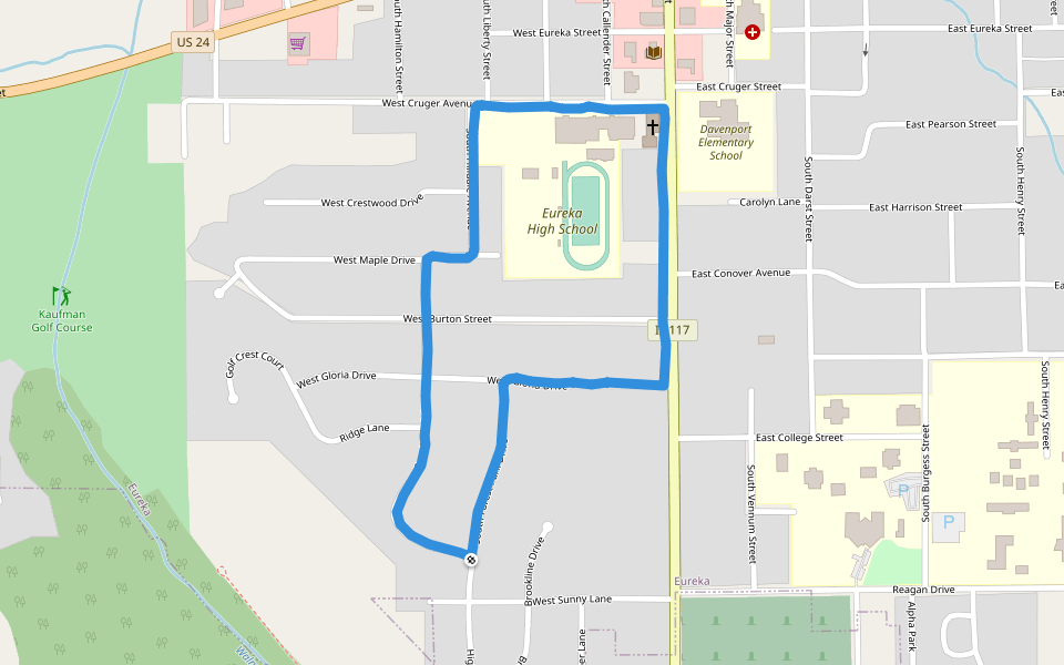 Eureka High School walking route map in Eureka