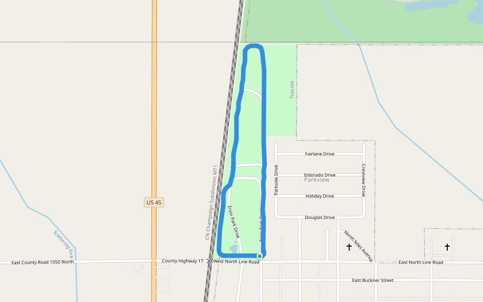 Ervin Park walking route map in Tuscola