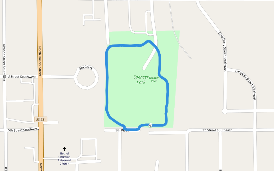 Spencer Park walking route map in De Motte