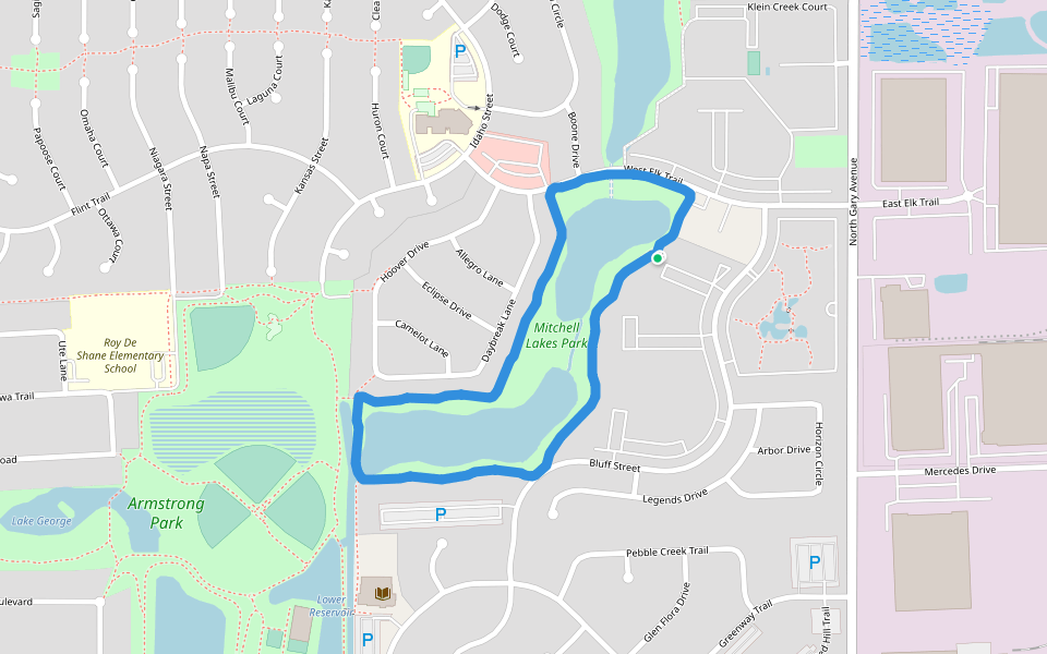Mitchell Lakes Park walking route map in Carol Stream