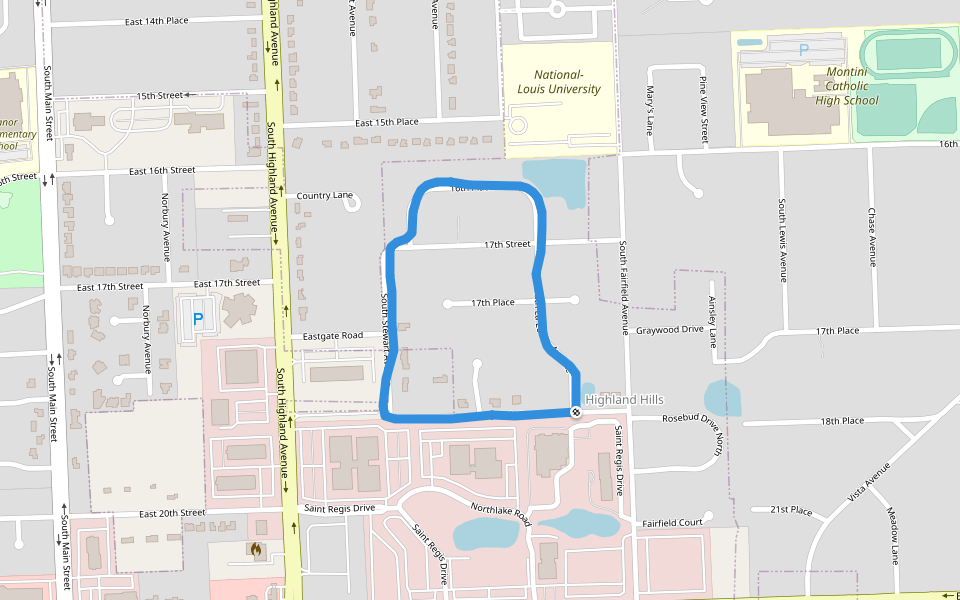 South Stewart Avenue walking route map in Lombard