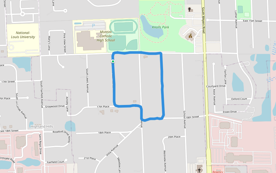 Knolls Park walking route map in Lombard