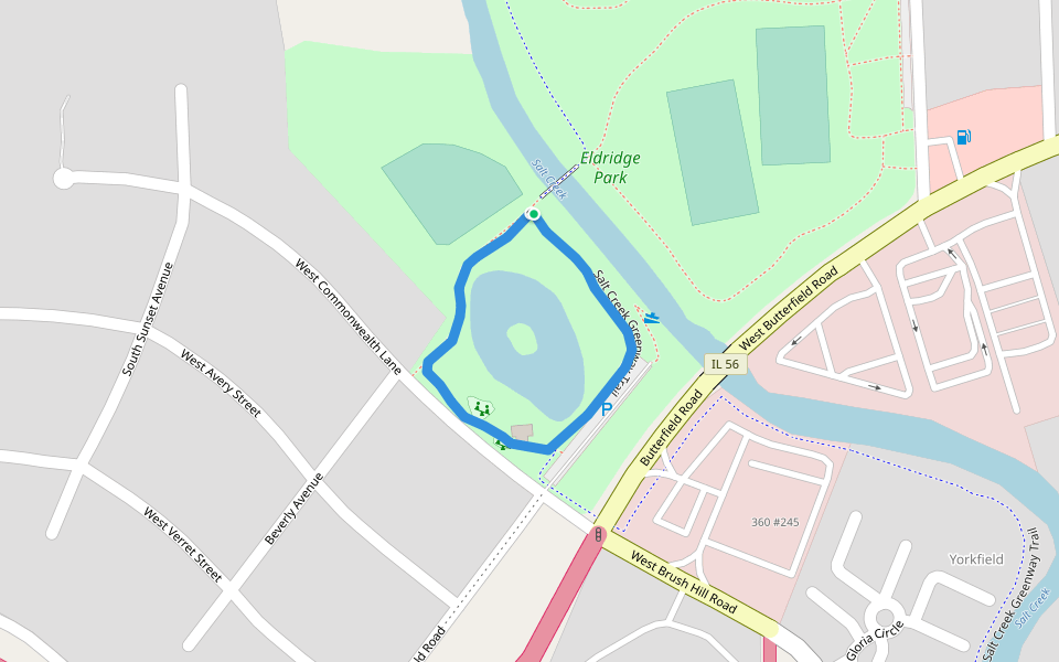 Eldridge Park walking route map in Elmhurst