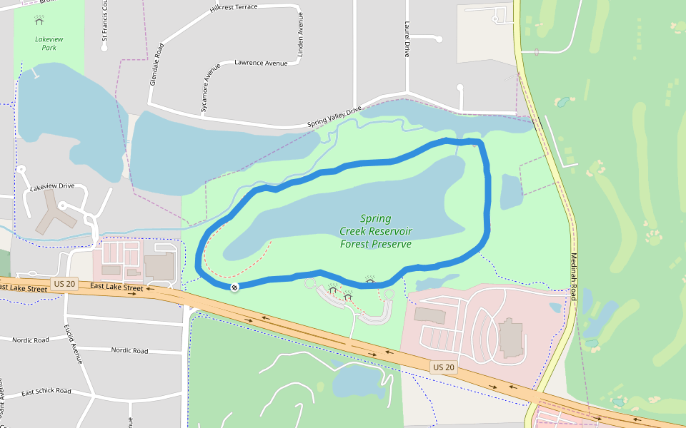 Spring Creek Reservoir Forest Preserve walking route map in Bloomingdale