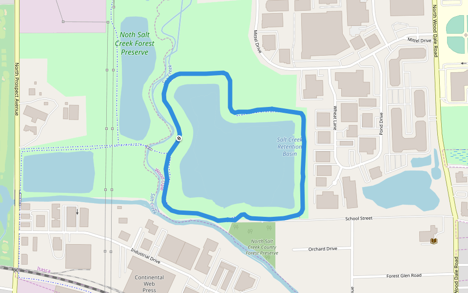 Salt Creek Retention Basin walking route map in Wood Dale