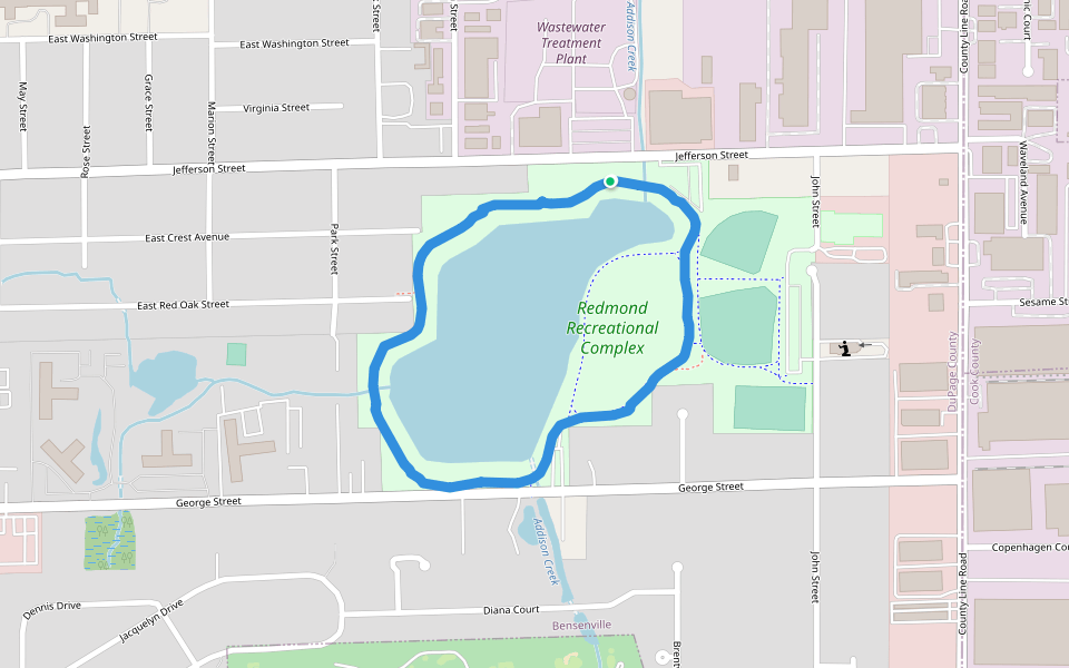 Bensenville Ditch Forest Preserve walking route map in Bensenville