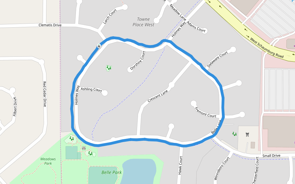 Towne Place West walking route map in Schaumburg