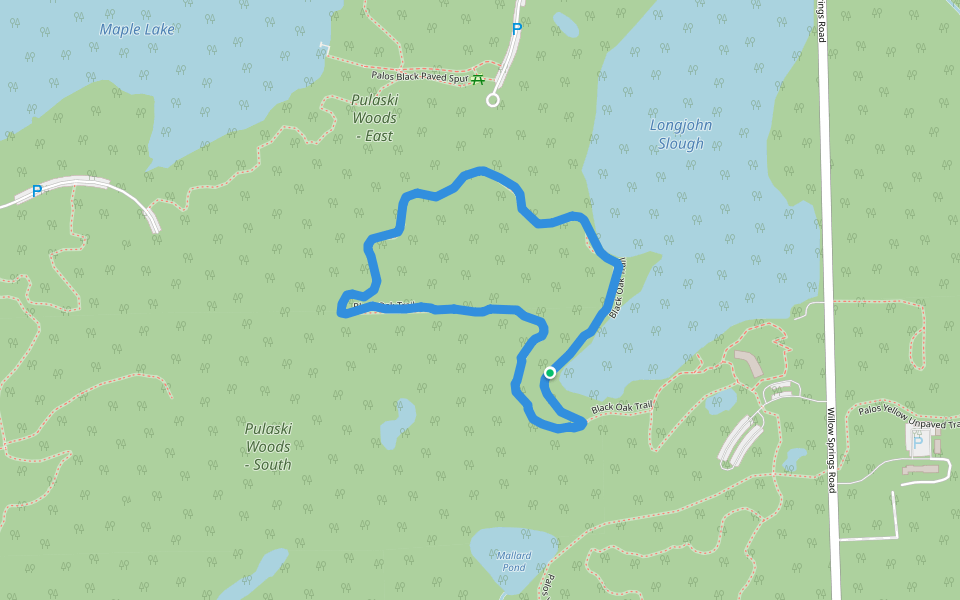 Pulaski Woods - East walking route map in Willow Springs