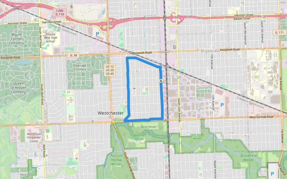 Westchester Woods walking route map in Westchester
