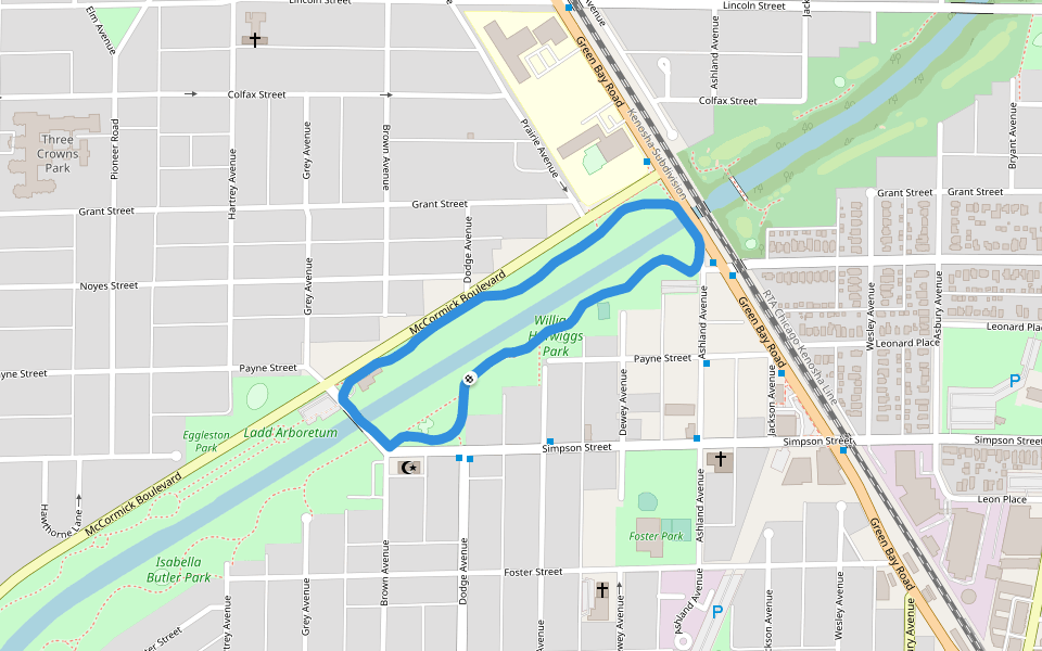 William H. Twiggs Park walking route map in Evanston