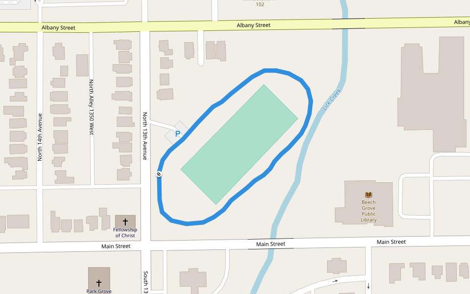 Lick Creek walking route map in Beech Grove