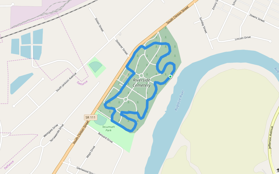Tecumseh Park walking route map in Defiance