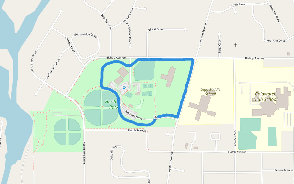 Heritage Park walking route map in Coldwater