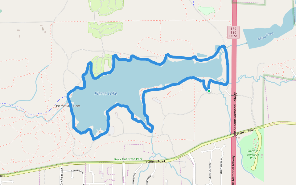 Pierce Lake walking route map in Loves Park