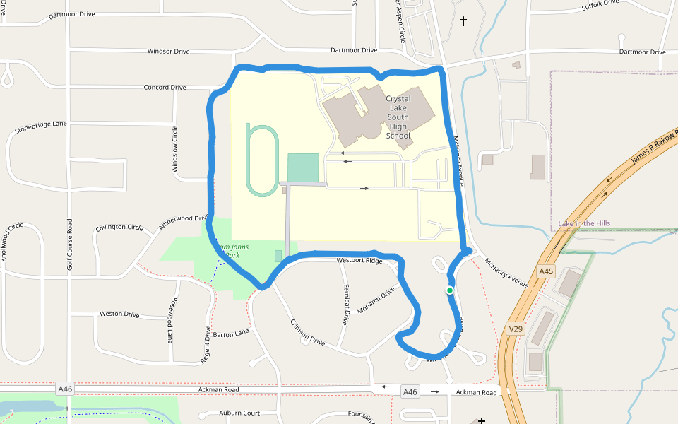 Crystal Lake South High School walking route map in Crystal Lake
