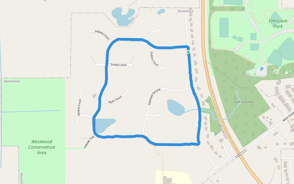 Weatwood Trail walking route map in Woodstock