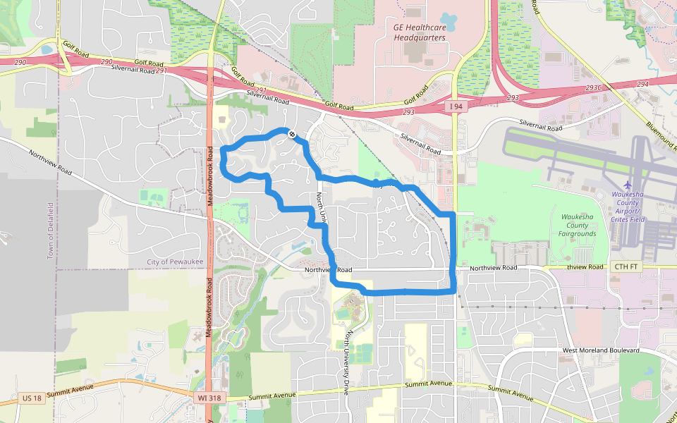 University of Wisconsin-Milwaukee at Waukesha walking route map in Waukesha