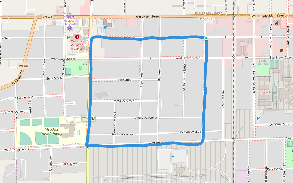 West End Park walking route map in Waupun