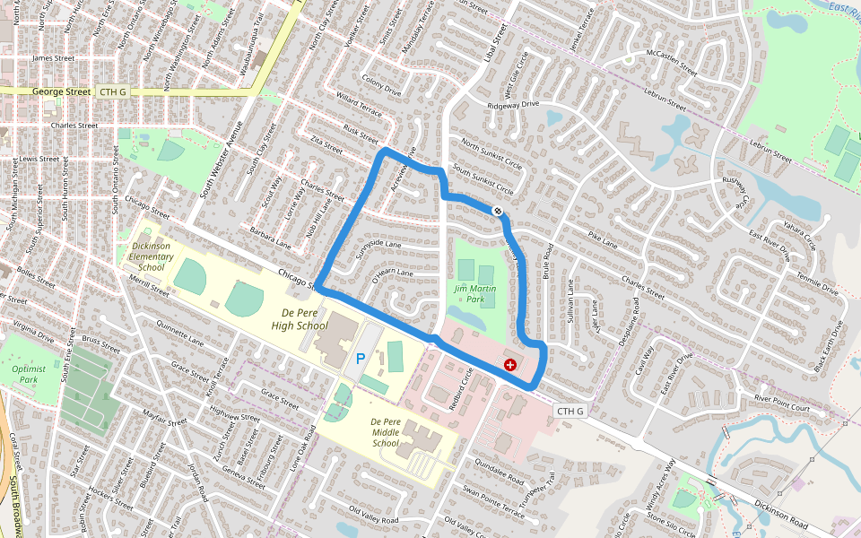 Jim Martin Park walking route map in De Pere