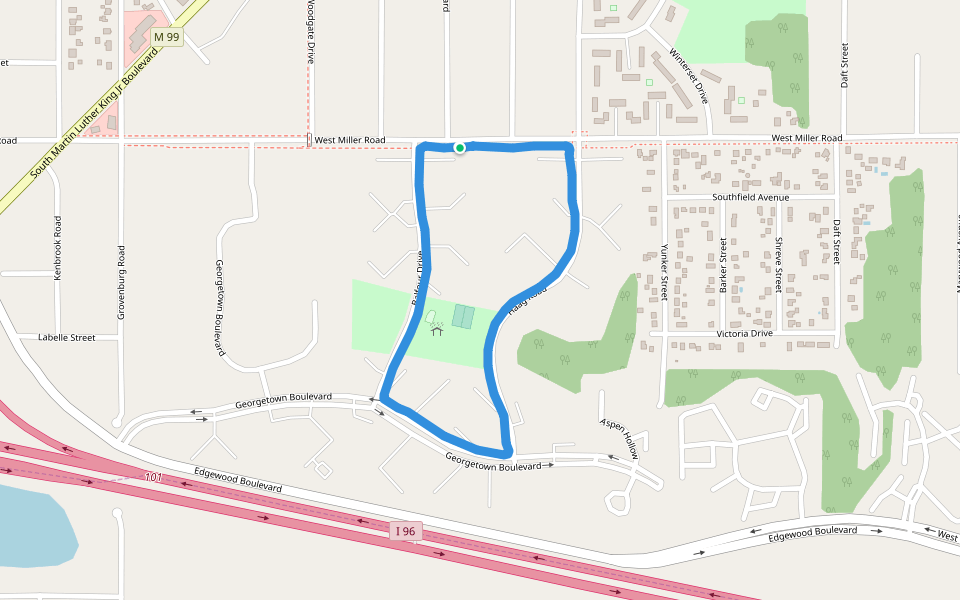 Georgetown Park walking route map in Lansing
