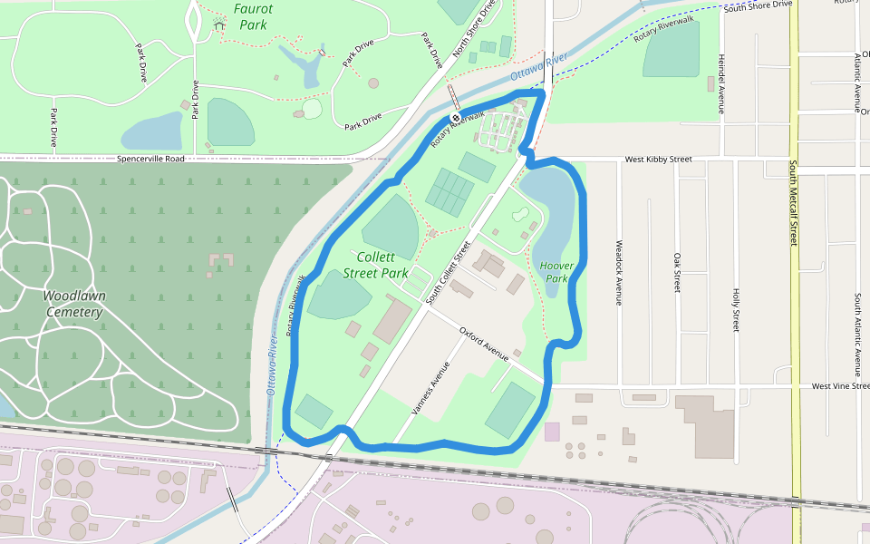 Collett Street Park walking route map in Lima
