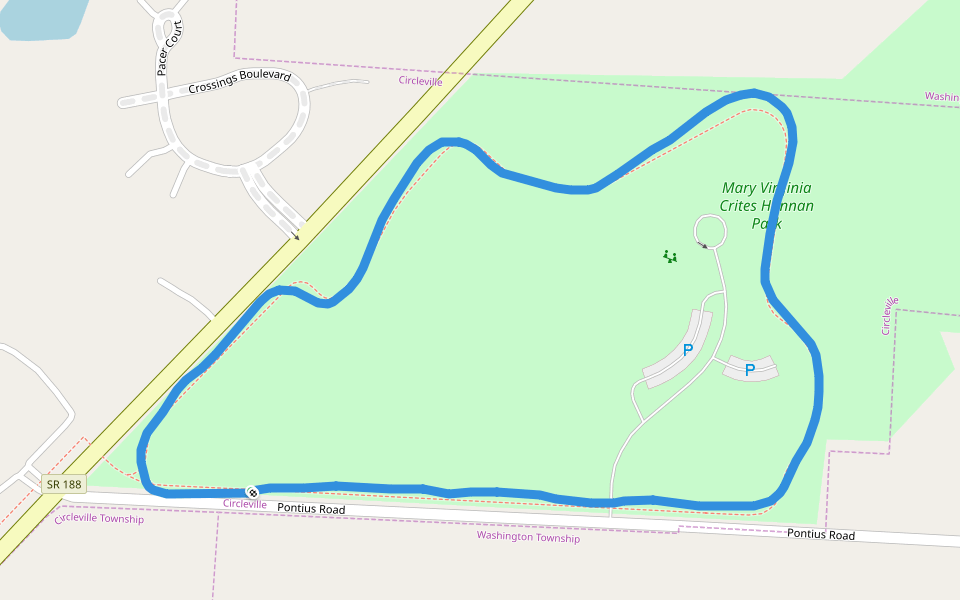 Mary Virginia Crites Hannan Park walking route map in Circleville