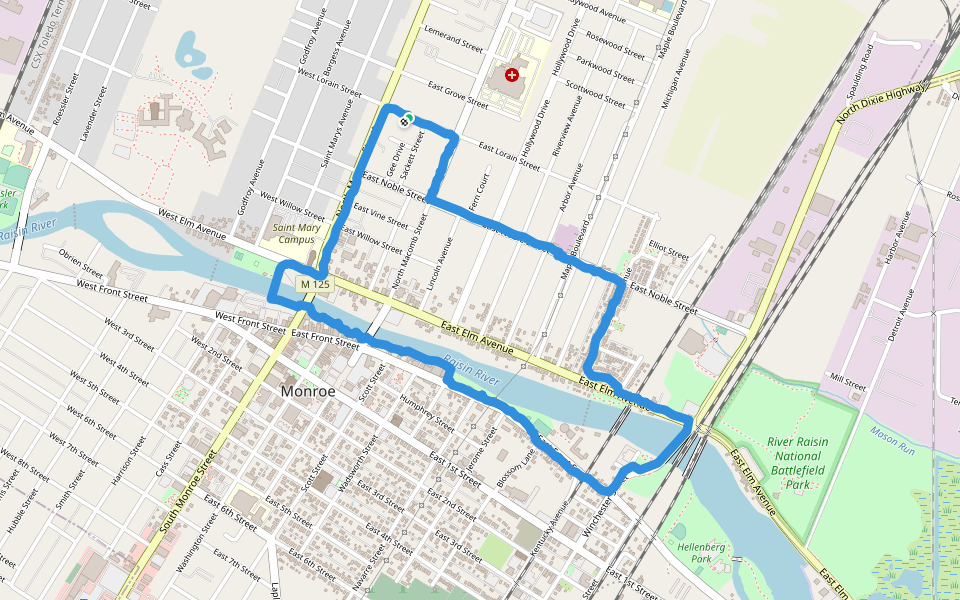 River walk walking route map in Monroe