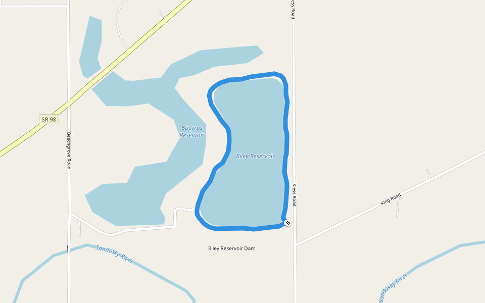 Riley Reservoir walking route map in Bucyrus