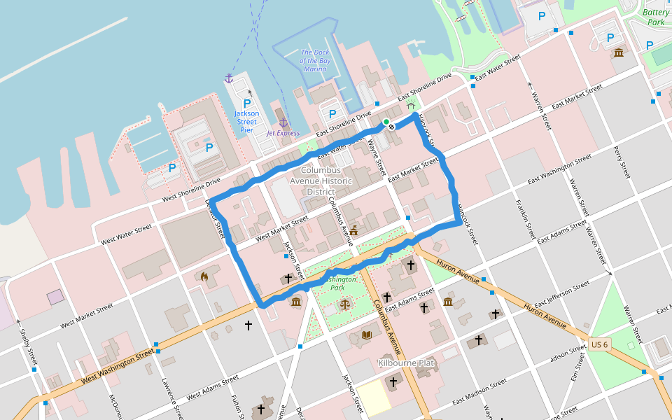 Wayne Street walking route map in Sandusky