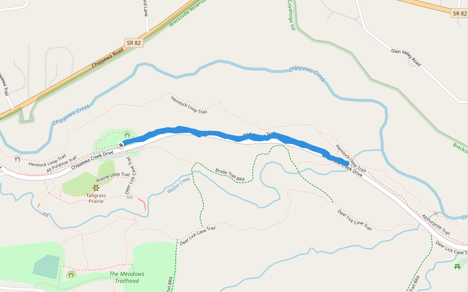 All Purpose Trail walking route map in Brecksville