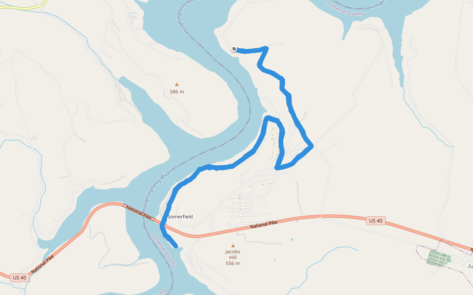 Youghiogheny River Lake walking route map in Addison