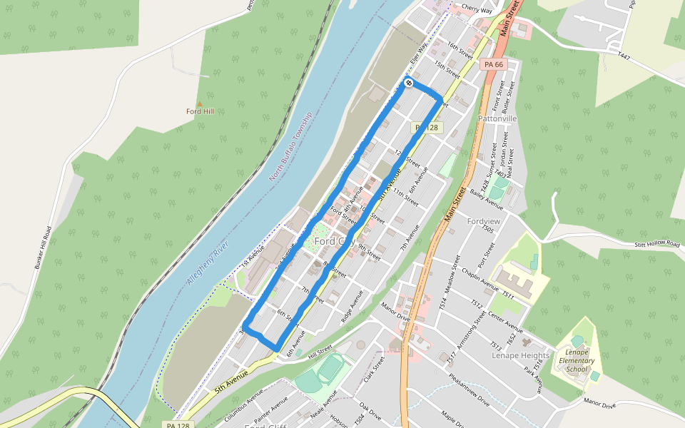 Ford City Memorial Park walking route map in Ford City