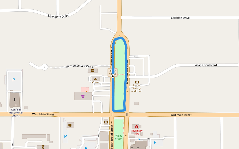 Village Green North walking route map in Canfield