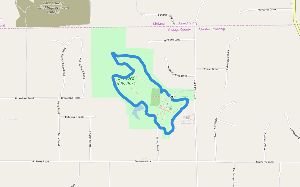 Orchard Hills Park walking route map in Chesterland