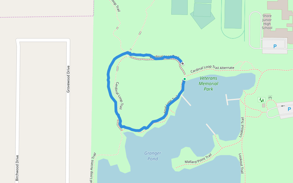 Veterans Memorial Park walking route map in Mentor
