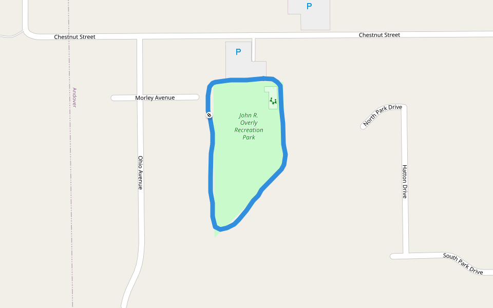 John R. Overly Recreation Park walking route map in Andover