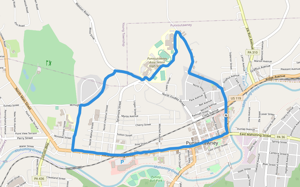 IUP walking route map in Punxsutawney