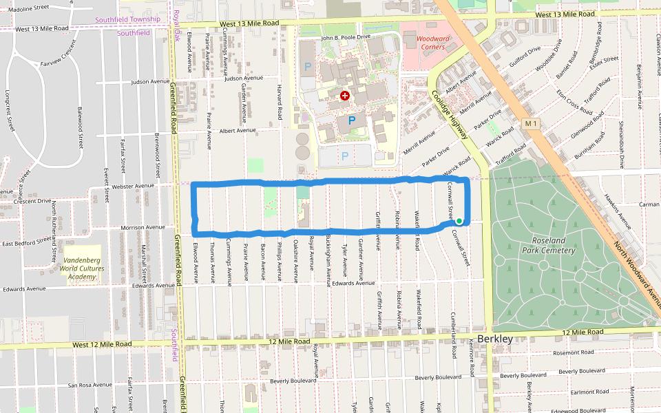 Jaycee Park walking route map in Berkley