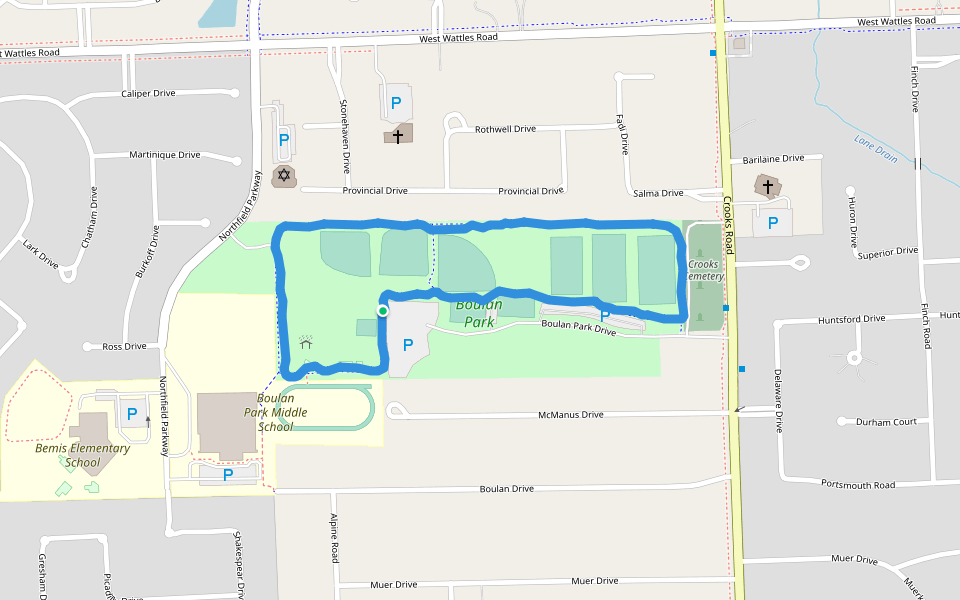 Boulan Park walking route map in Troy