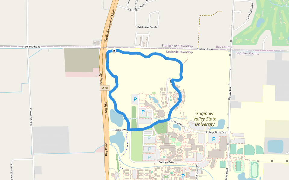 Saginaw Valley State University walking route map in Saginaw