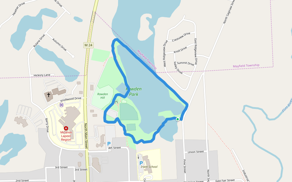 Rowden Park walking route map in Lapeer