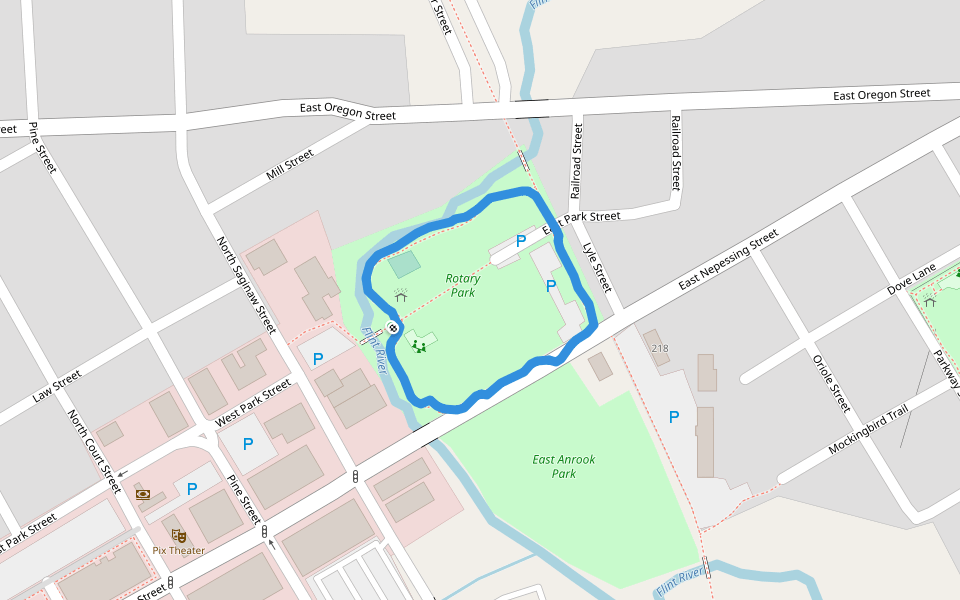 Rotary Park walking route map in Lapeer