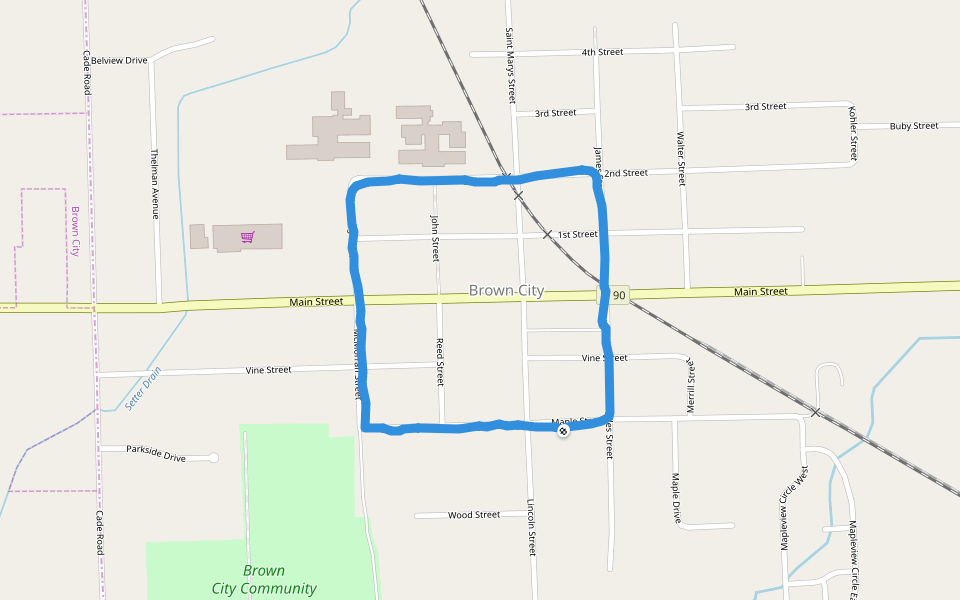 Brown City walking route map in Brown City