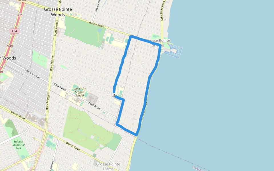 Gerald C. Schroeder Athletic Fields walking route map in Grosse Pointe Woods