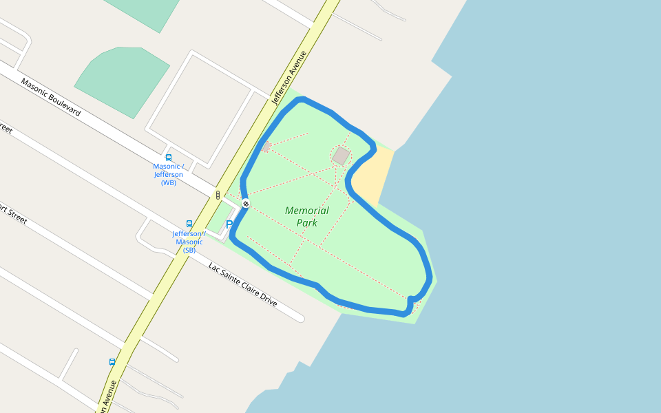 Memorial Park walking route map in St. Clair Shores
